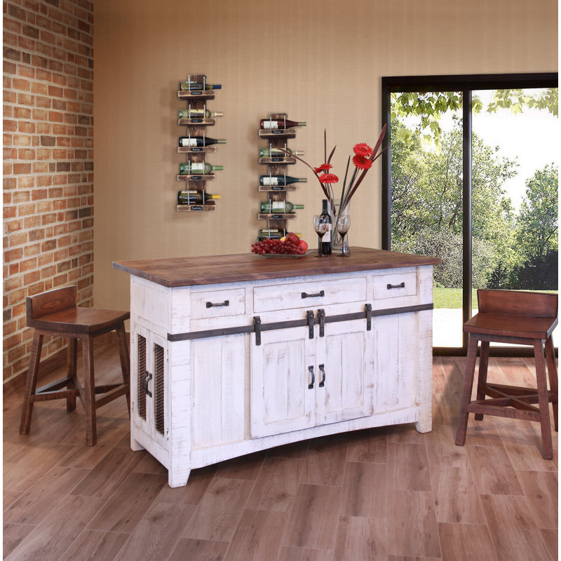 Gracie Oaks Coralie 60'' Wide Kitchen Island Set with Solid Wood Top